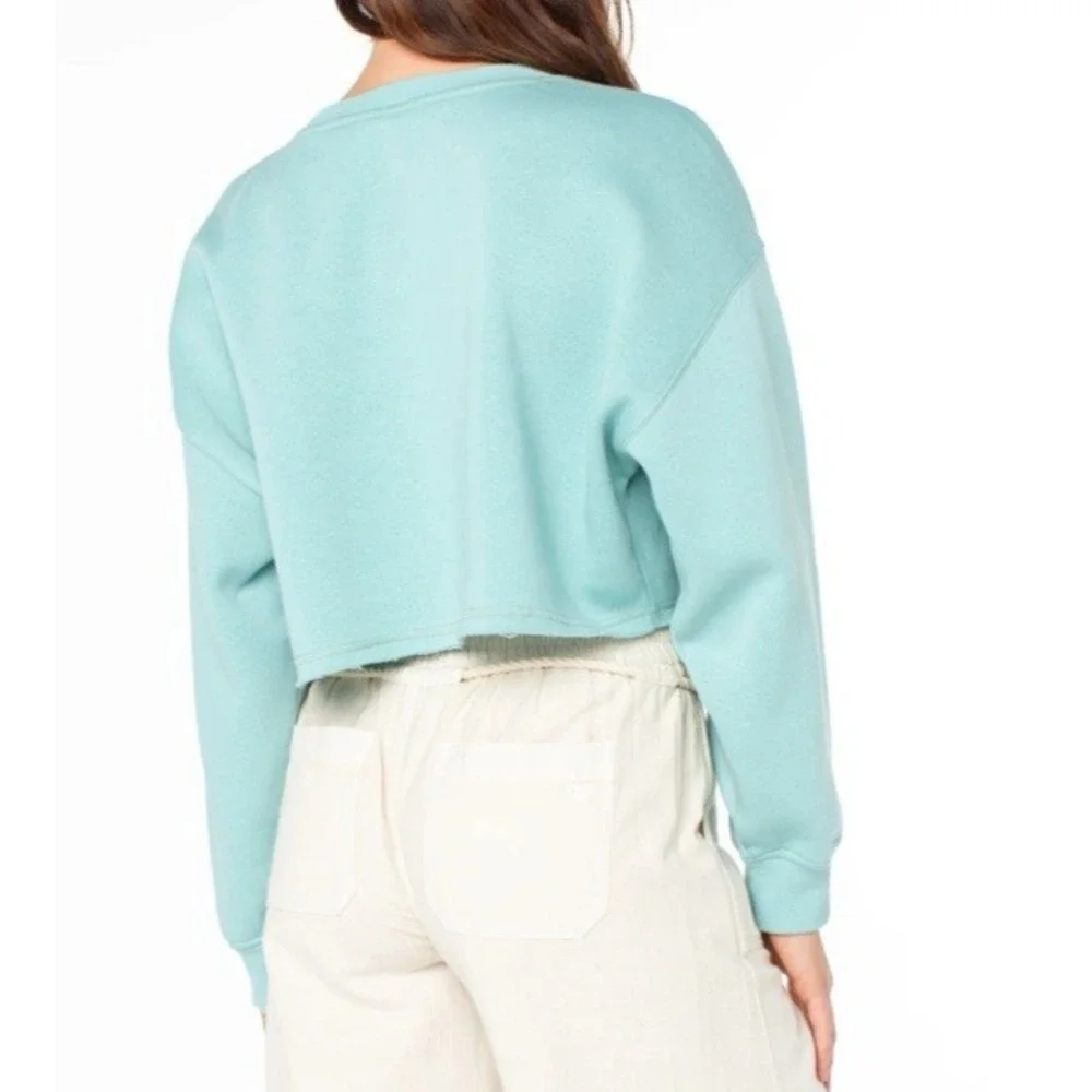 Roxy Womens XS Morning Hike Cropped Sweatshirt Blue Always Salty Fleece Beach